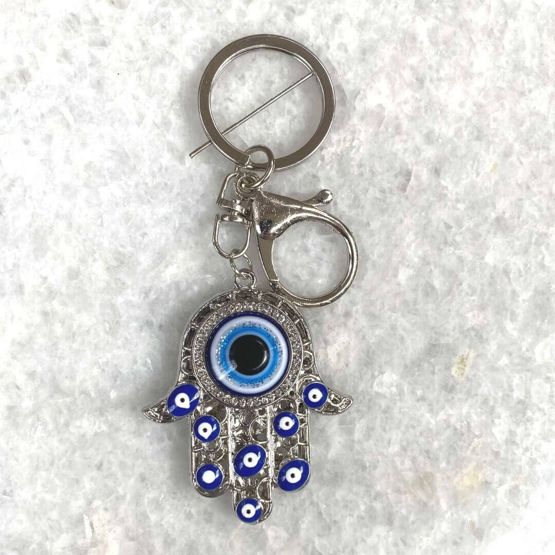 Silver Protection Evil Eye Hamsa Hand Keychain