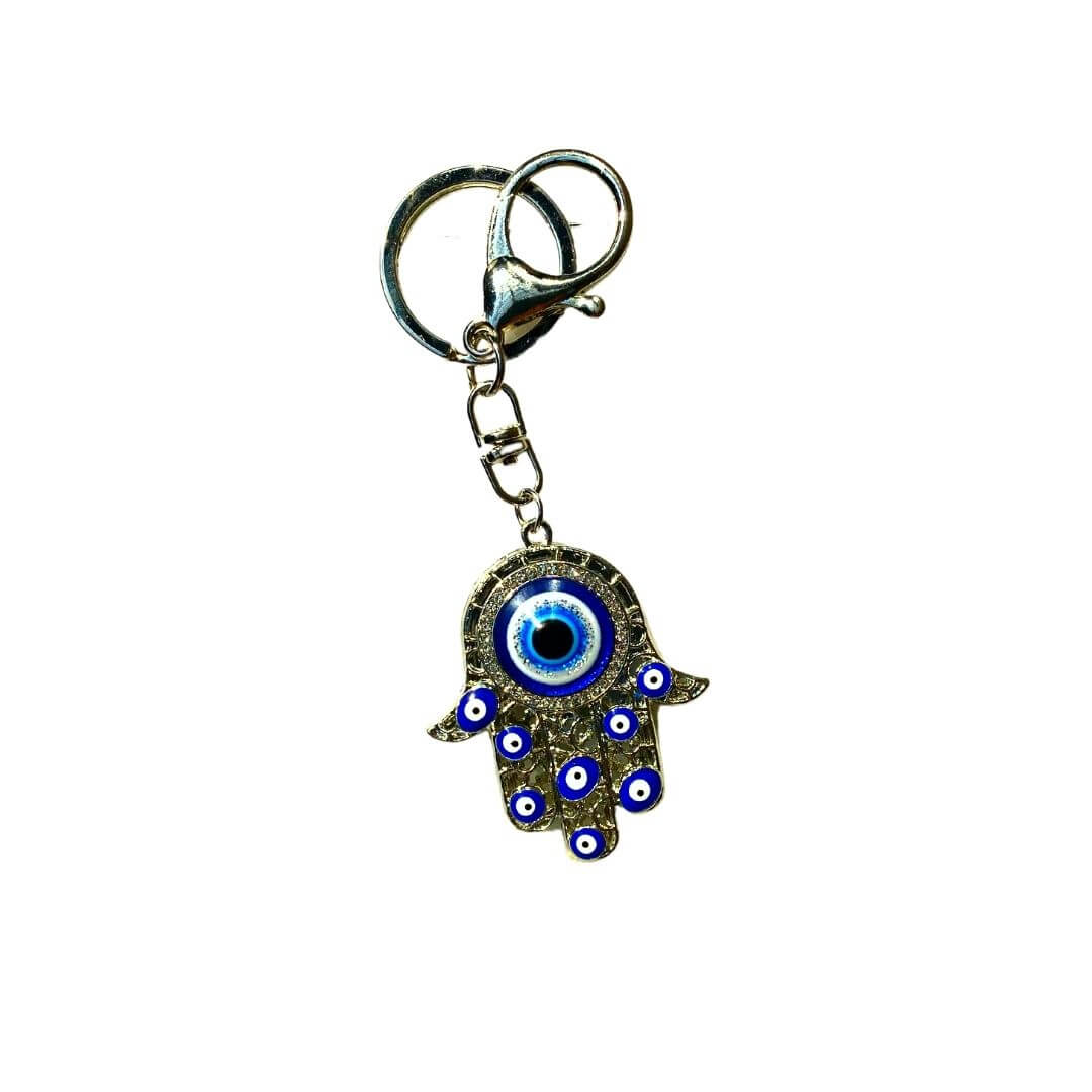 Silver Protection Evil Eye Hamsa Hand Keychain