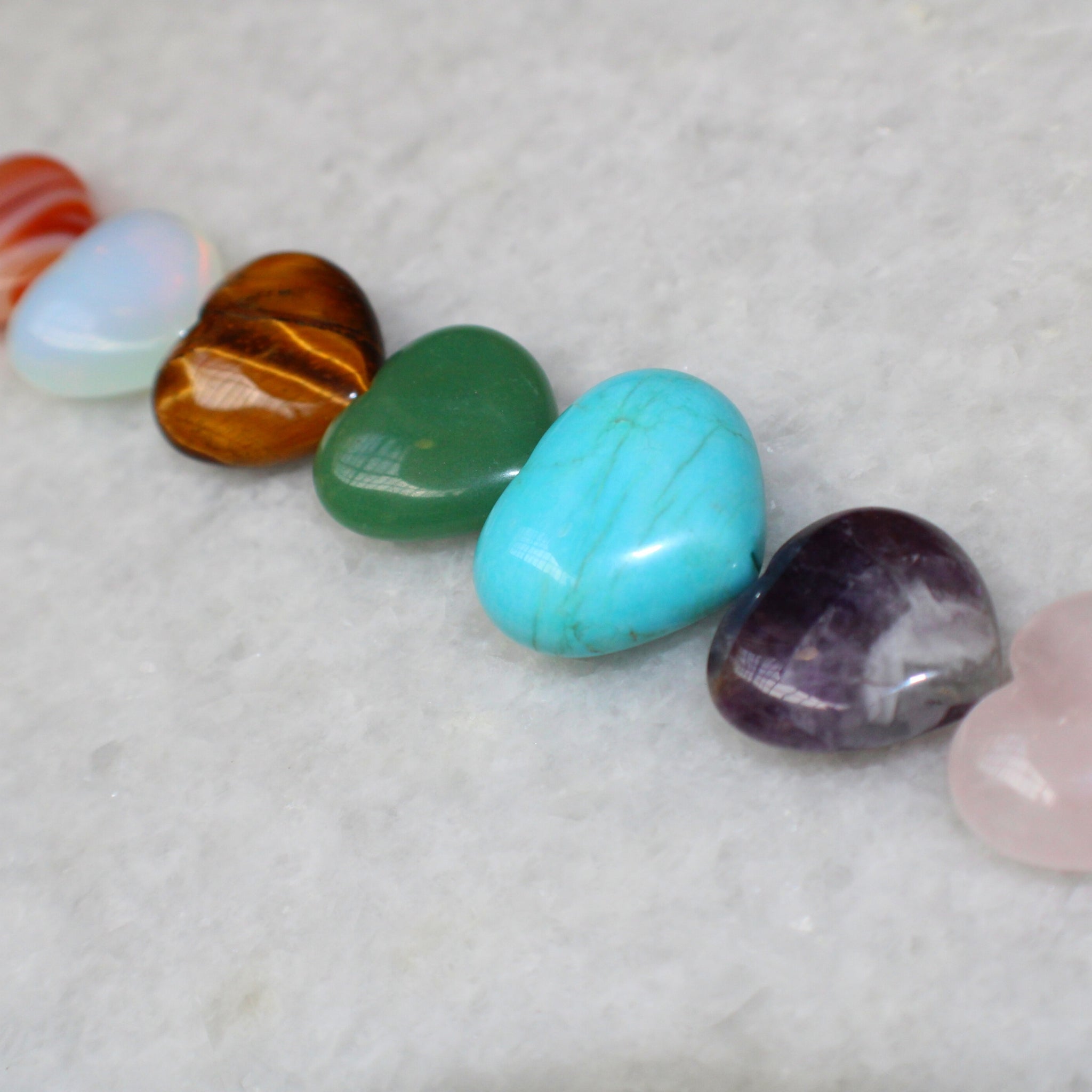 Set of 7 Chakra Heart Crystals for Healing
